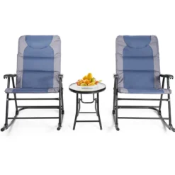 3-teiliges klappbares Bistro-Set Outdoor-Schaukelstühle mit TischBlau + Grau