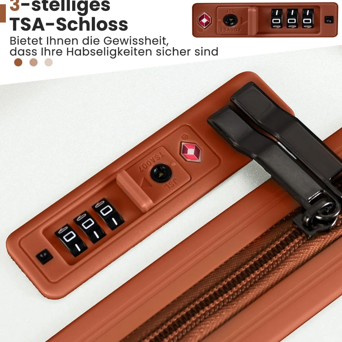 3-teiliges Kofferset Hartschalen Kofferset mit TSA-Schloss Teleskop-Aluminiumgriff & 4 Rollen Weiß