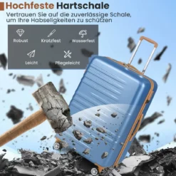 3-teiliges Kofferset Hartschalen Kofferset mit TSA-Schloss Teleskop-Aluminiumgriff & 4 Rollen Blau