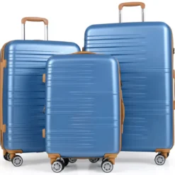 3-teiliges Kofferset Hartschalen Kofferset mit TSA-Schloss Teleskop-Aluminiumgriff & 4 Rollen Blau