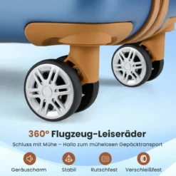 3-teiliges Kofferset Hartschalen Kofferset mit TSA-Schloss Teleskop-Aluminiumgriff & 4 Rollen Blau