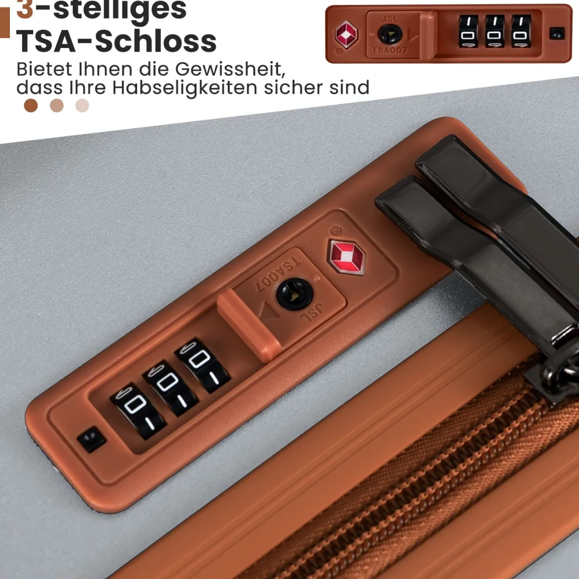 3-teiliges Kofferset Hartschalen Kofferset mit TSA-Schloss Teleskop-Aluminiumgriff & 4 Rollen Silber