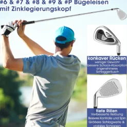 9-teiliges komplettes Golfschlägerset für rechtshändig spielende Herren, inklusive Driver aus Zinklegierung Grau