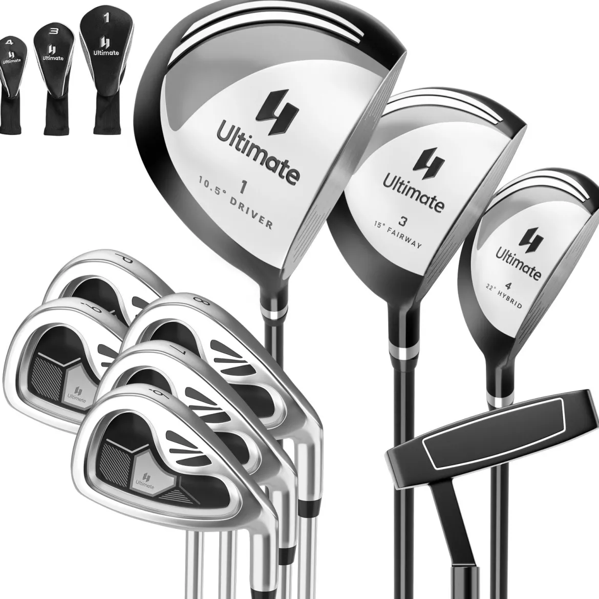 9-teiliges komplettes Golfschlägerset für rechtshändig spielende Herren, inklusive Driver aus Zinklegierung Grau