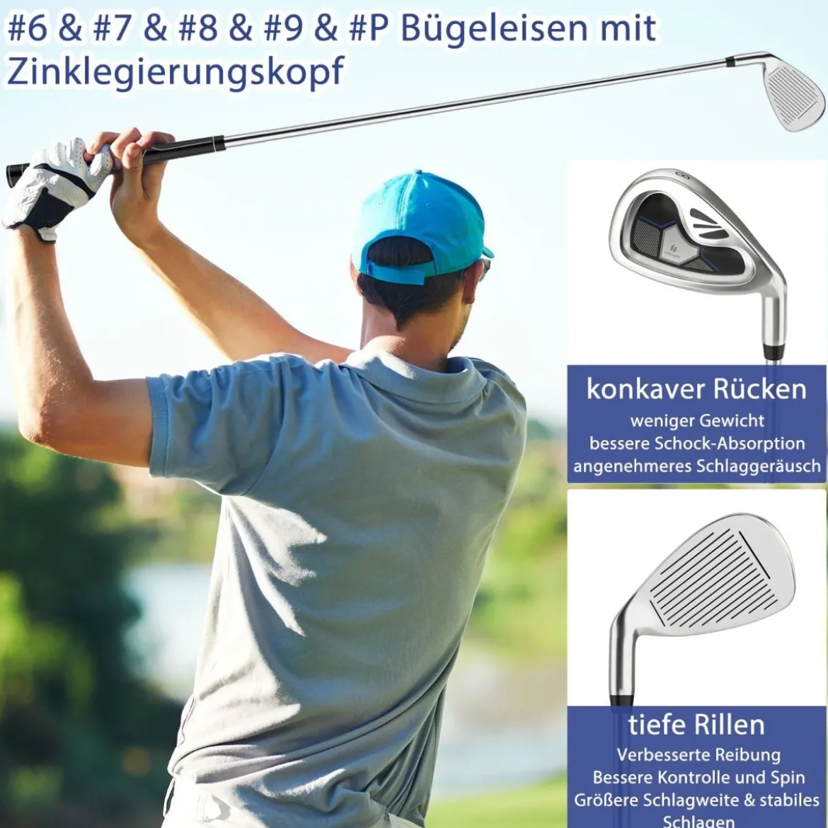9-teiliges Komplettes Golfschlägerset für Rechtshändig Spielende Herren mit Schlägerhauben
