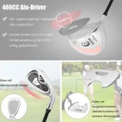 10-teiliges komplettes Golf Set Golfschläger Set für Damen Perfektes Golfgeschenk Rosa