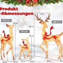 3-teiliges LED Rentier Familie Weihnachtsdeko beleuchtetes Rentier Weihnachtsfigur mit 440 warmweißen Lichtern