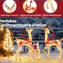 3-teiliges LED Rentier Familie Weihnachtsdeko beleuchtetes Rentier Weihnachtsfigur mit 440 warmweißen Lichtern