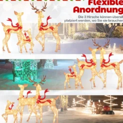 3-teiliges LED Rentier Familie Weihnachtsdeko beleuchtetes Rentier Weihnachtsfigur mit 440 warmweißen Lichtern