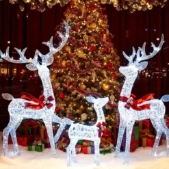 3-teiliges LED Rentier Familie Weihnachtsdeko mit 215 Kaltweißen Lichtern Beleuchtetes Rentier