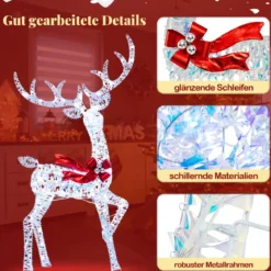 3-teiliges LED Rentier Familie Weihnachtsdeko mit 215 Kaltweißen Lichtern Beleuchtetes Rentier