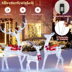 3-teiliges LED Rentier Familie Weihnachtsdeko mit 215 Kaltweißen Lichtern Beleuchtetes Rentier