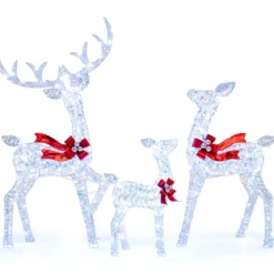 3-teiliges LED Rentier Familie Weihnachtsdeko mit 215 Kaltweißen Lichtern Beleuchtetes Rentier