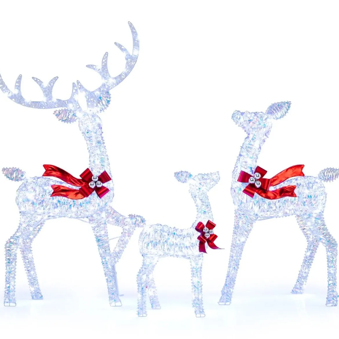3-teiliges LED Rentier Familie Weihnachtsdeko mit 215 Kaltweißen Lichtern Beleuchtetes Rentier