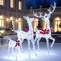 3-teiliges LED Rentier Familie Weihnachtsdeko mit 215 Kaltweißen Lichtern Beleuchtetes Rentier