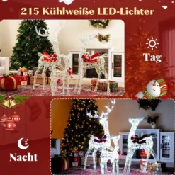 3-teiliges LED Rentier Familie Weihnachtsdeko mit 215 Kaltweißen Lichtern Beleuchtetes Rentier