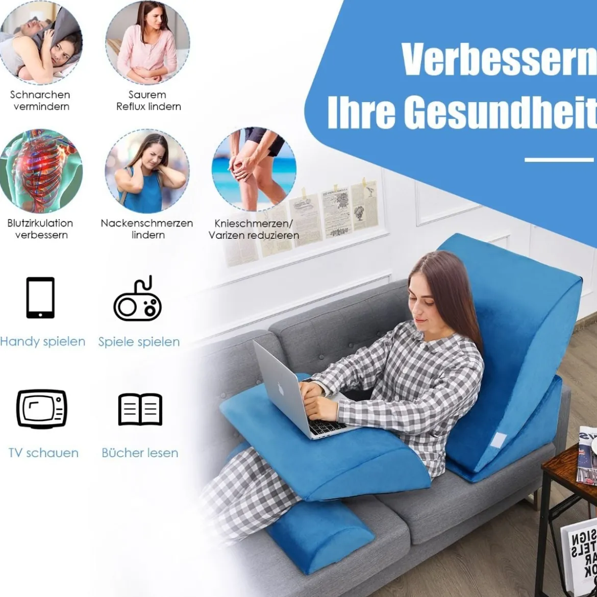 4-teiliges orthopädische Kissen-Set einstellbare Neigungskissen Blau