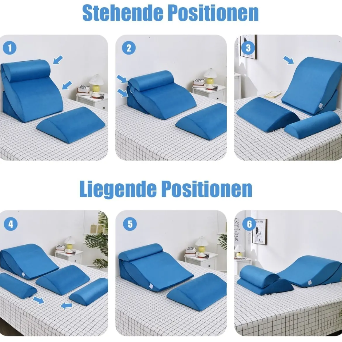 4-teiliges orthopädische Kissen-Set einstellbare Neigungskissen Blau