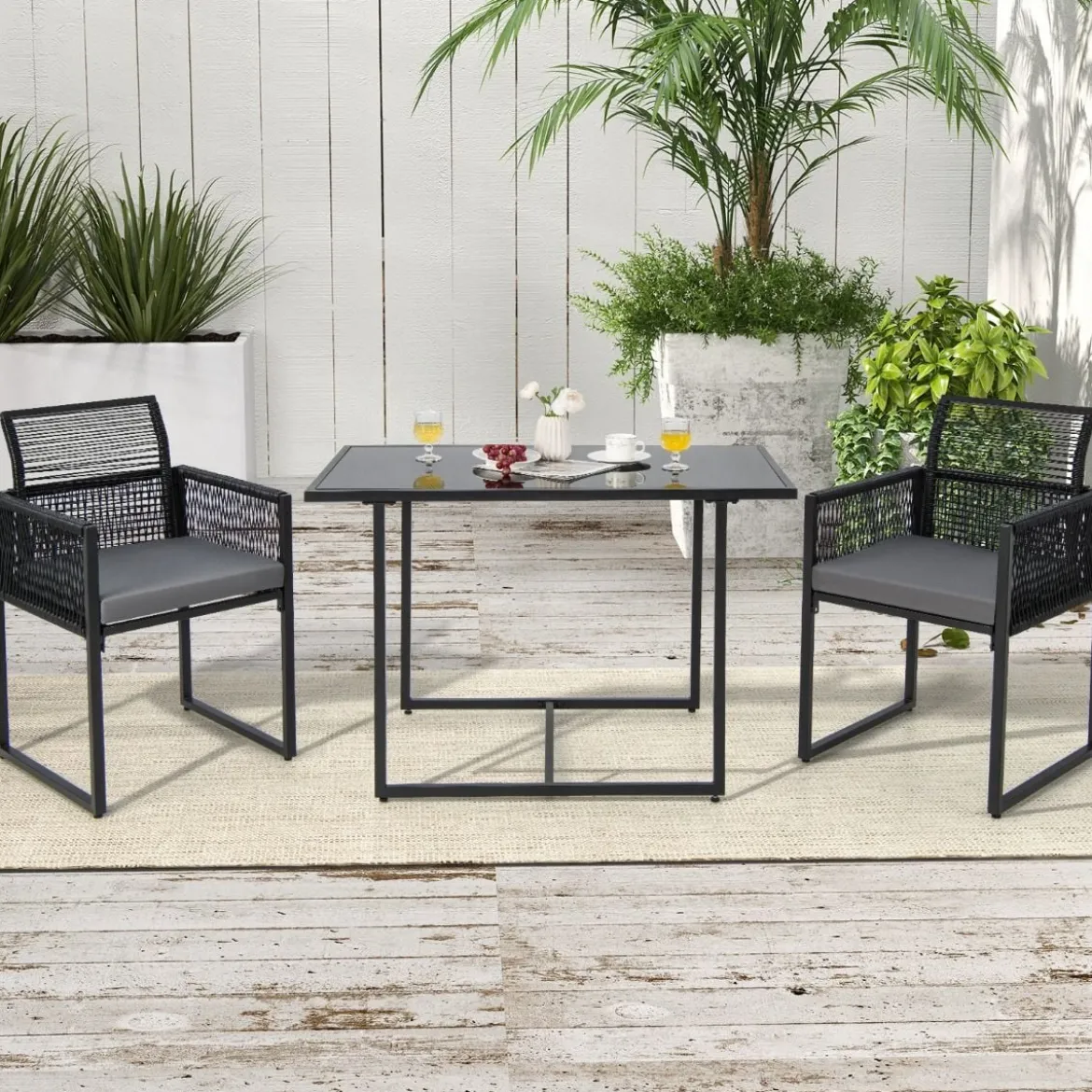 3-Teiliges Outdoor-Dining-Set mit Klappbarer Rückenlehne & Sitzkissen Terrassenmöbel-Set