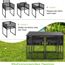 3-Teiliges Outdoor-Dining-Set mit Klappbarer Rückenlehne & Sitzkissen Terrassenmöbel-Set