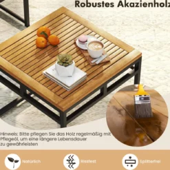 4-teiliges Outdoor Ecksofa-Set L-förmiges Gesprächsset mit Kissen & Sitzfläche Gartenmöbel Beige