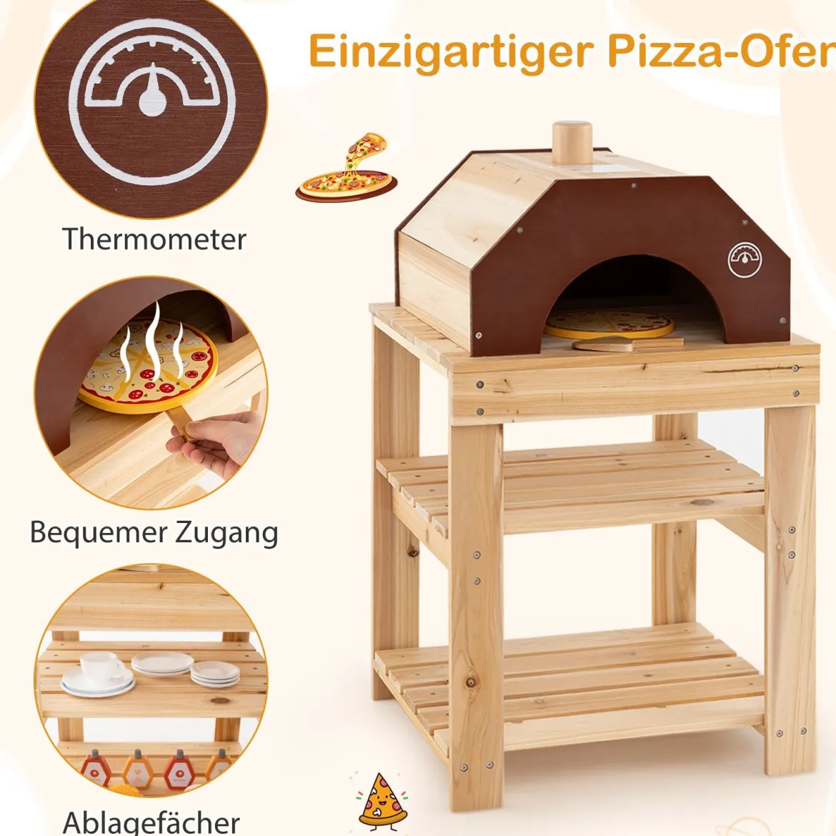3-teiliges Outdoor-Küchenset Matschküche aus Holz BBQ-Grill und Pizzaofen mit Wasserkasten