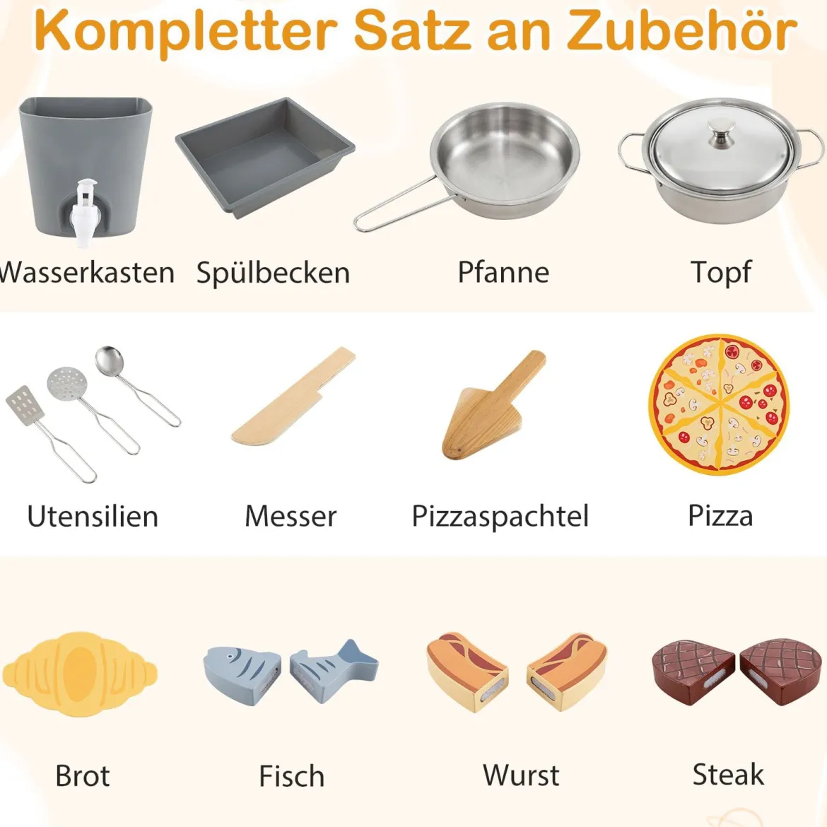 3-teiliges Outdoor-Küchenset Matschküche aus Holz BBQ-Grill und Pizzaofen mit Wasserkasten