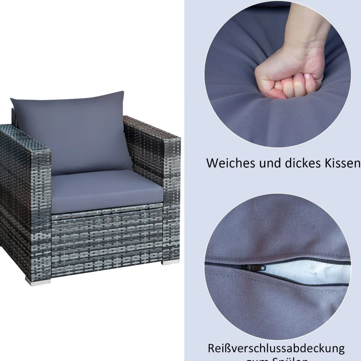 3-teiliges Outdoor Rattanmöbel-Set Polyrattan Set Rattanmöbel Garten Sitzgruppe Grau