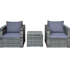 3-teiliges Outdoor Rattanmöbel-Set Polyrattan Set Rattanmöbel Garten Sitzgruppe Grau