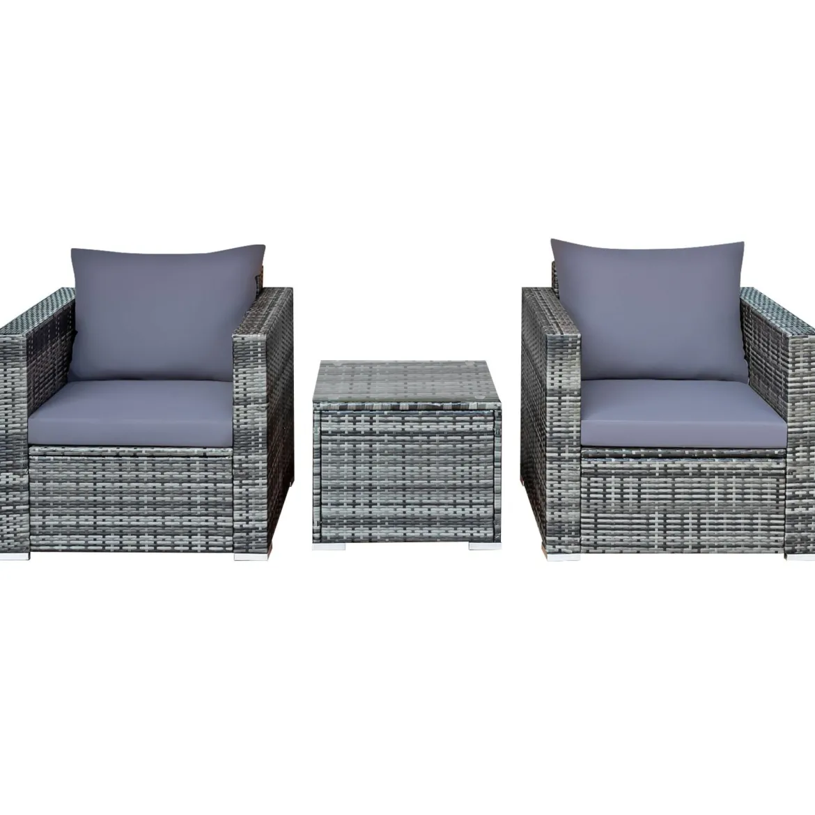 3-teiliges Outdoor Rattanmöbel-Set Polyrattan Set Rattanmöbel Garten Sitzgruppe Grau