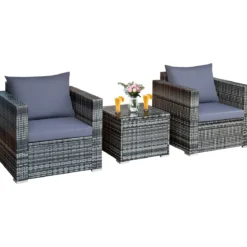 3-teiliges Outdoor Rattanmöbel-Set Polyrattan Set Rattanmöbel Garten Sitzgruppe Grau