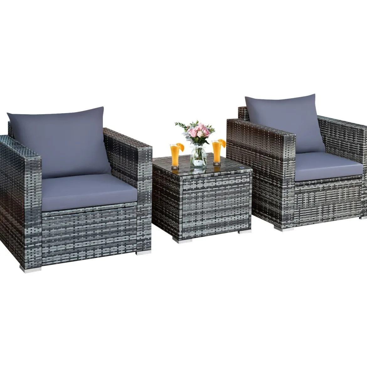 3-teiliges Outdoor Rattanmöbel-Set Polyrattan Set Rattanmöbel Garten Sitzgruppe Grau