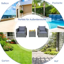 3-teiliges Outdoor Rattanmöbel-Set Polyrattan Set Rattanmöbel Garten Sitzgruppe Grau