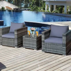 3-teiliges Outdoor Rattanmöbel-Set Polyrattan Set Rattanmöbel Garten Sitzgruppe Grau