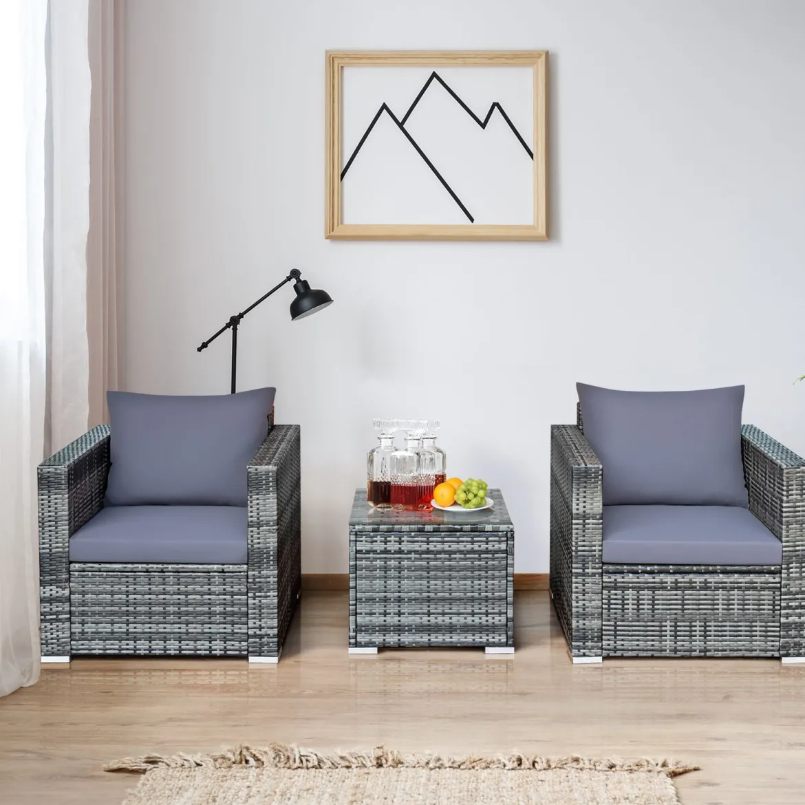 3-teiliges Outdoor Rattanmöbel-Set Polyrattan Set Rattanmöbel Garten Sitzgruppe Grau