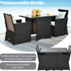 3-teiliges Patio Ess-Set Platzsparendes PE-Rattan Bistro Set mit Tischplatte