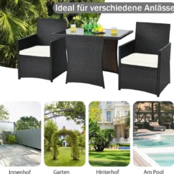 3-teiliges Patio Ess-Set Platzsparendes PE-Rattan Bistro Set mit Tischplatte