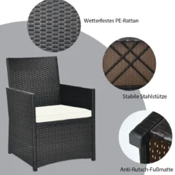 3-teiliges Patio Ess-Set Platzsparendes PE-Rattan Bistro Set mit Tischplatte