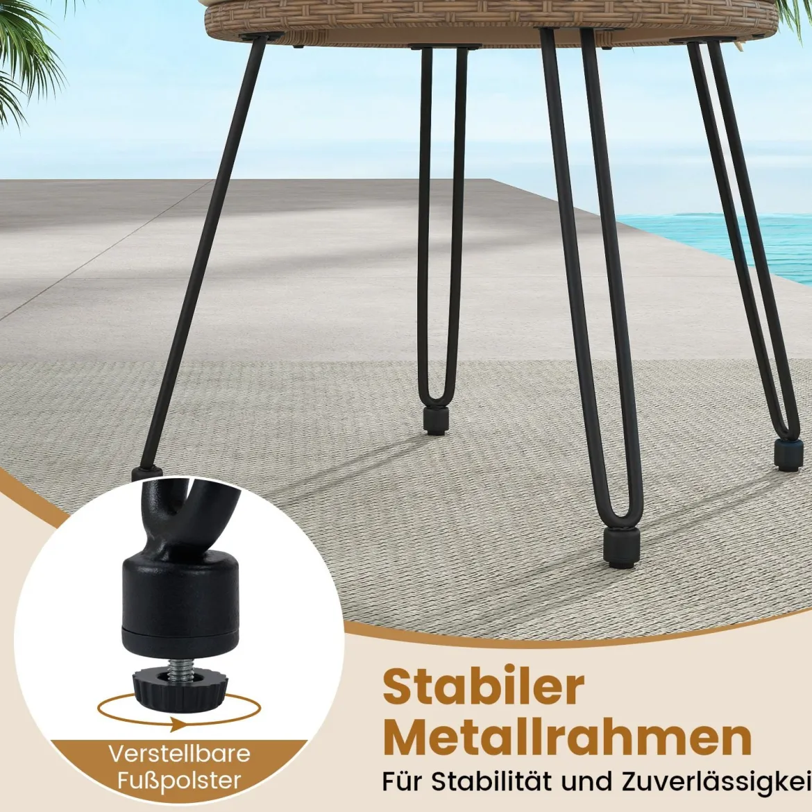 3-teiliges PE Rattan Bistro-Set für die Terrasse Outdoor-Set mit Kissen und 2-stöckigem Tisch Beige