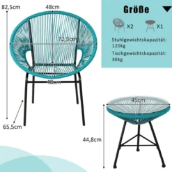 3-teiliges PE-Rattan Möbelset Outdoor Bistro-Set mit Glastisch & 2 Terrassenstühle 72,5 x 65,5 x 82,5 cm Grün