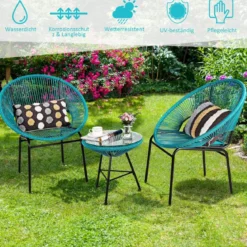 3-teiliges PE-Rattan Möbelset Outdoor Bistro-Set mit Glastisch & 2 Terrassenstühle 72,5 x 65,5 x 82,5 cm Grün