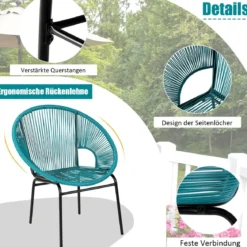 3-teiliges PE-Rattan Möbelset Outdoor Bistro-Set mit Glastisch & 2 Terrassenstühle 72,5 x 65,5 x 82,5 cm Grün