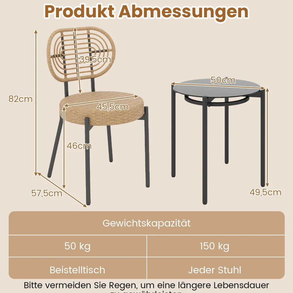 3-teiliges PE-Rattan Outdoor Bistro-Set Patio-Gesprächsset mit temperiertem Glas-Couchtisch Braun
