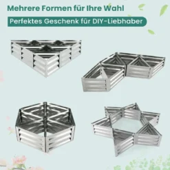 6-teiliges Pflanzkasten-Set aus Metall für Gemüse Dreieckiges Hochbeet 150 x 150 x 30 cm Silber