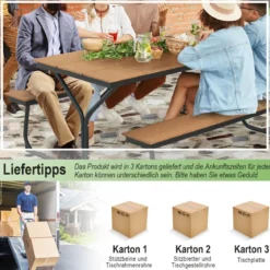 3-teiliges Picknicktisch & Bank-Set mit Holzähnlicher Textur für 8 Personen Braun