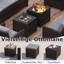 6-Teiliges Rattan-Gartenmöbel-Set Wetterfeste Sitzgruppe für 7 Personen mit Weiche Sitzkissen Beige/Grau