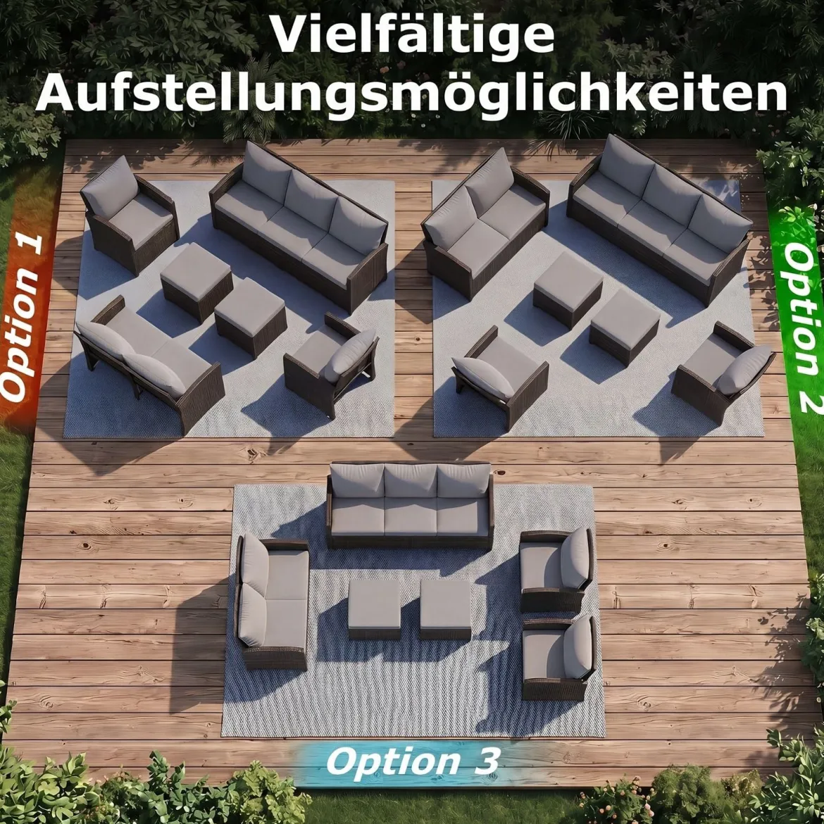 6-Teiliges Rattan-Gartenmöbel-Set Wetterfeste Sitzgruppe für 7 Personen mit Weiche Sitzkissen Beige/Grau