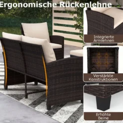 6-Teiliges Rattan-Gartenmöbel-Set Wetterfeste Sitzgruppe für 7 Personen mit Weiche Sitzkissen Beige/Grau