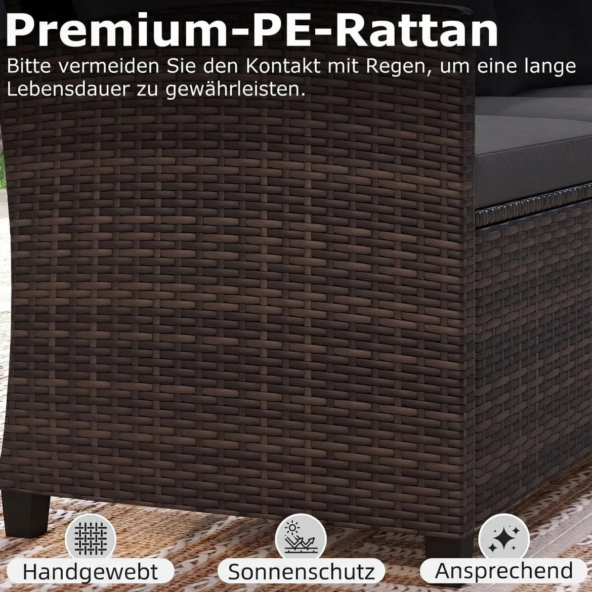 6-Teiliges Rattan-Gartenmöbel-Set Wetterfeste Sitzgruppe für 7 Personen mit Weiche Sitzkissen Beige/Grau