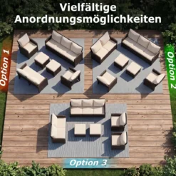 6-Teiliges Rattan-Gartenmöbel-Set Wetterfeste Sitzgruppe für 7 Personen mit Weiche Sitzkissen Beige/Grau